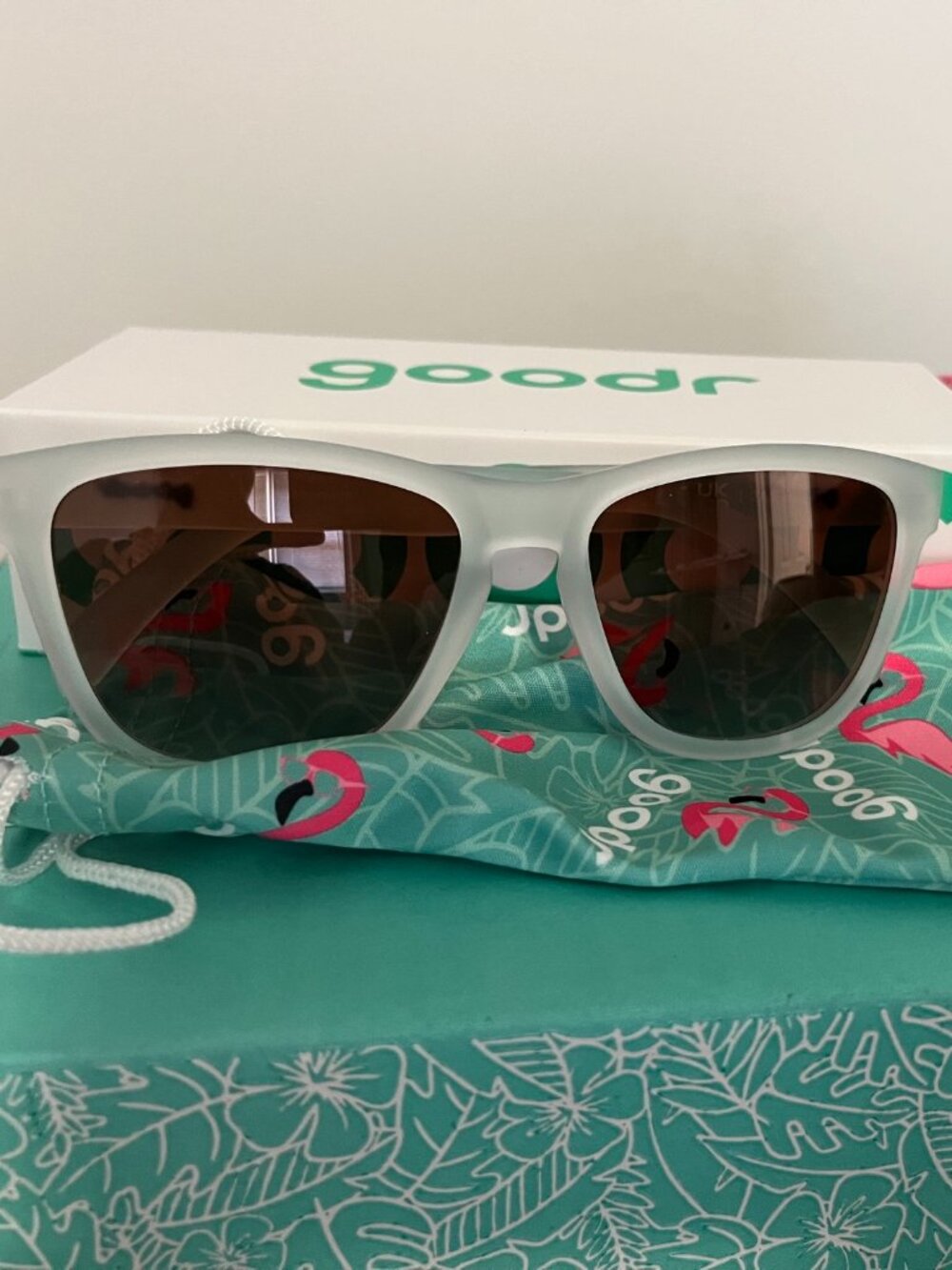 Goodr Root Beer Sommelier Sunglasses, Polarized, White Frame Tinted Lens